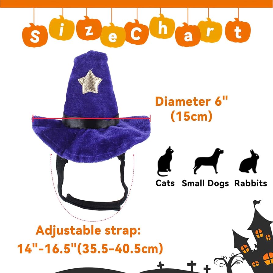 Amazon | LESYPET 猫犬ハロウィーン飾り帽子、ペット用魔女の